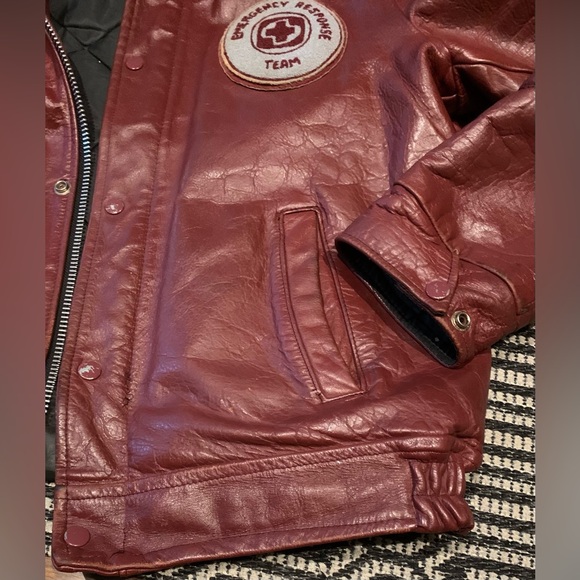 Vintage Varsity leather jacket Canada Sportswear EMT patch Red - Picture 5 of 16